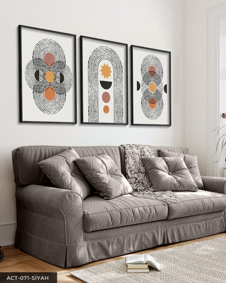 Soyut Desenler 3 Parça Ahşap Çerçeveli Tablo Siyah - 50 x 70 CM