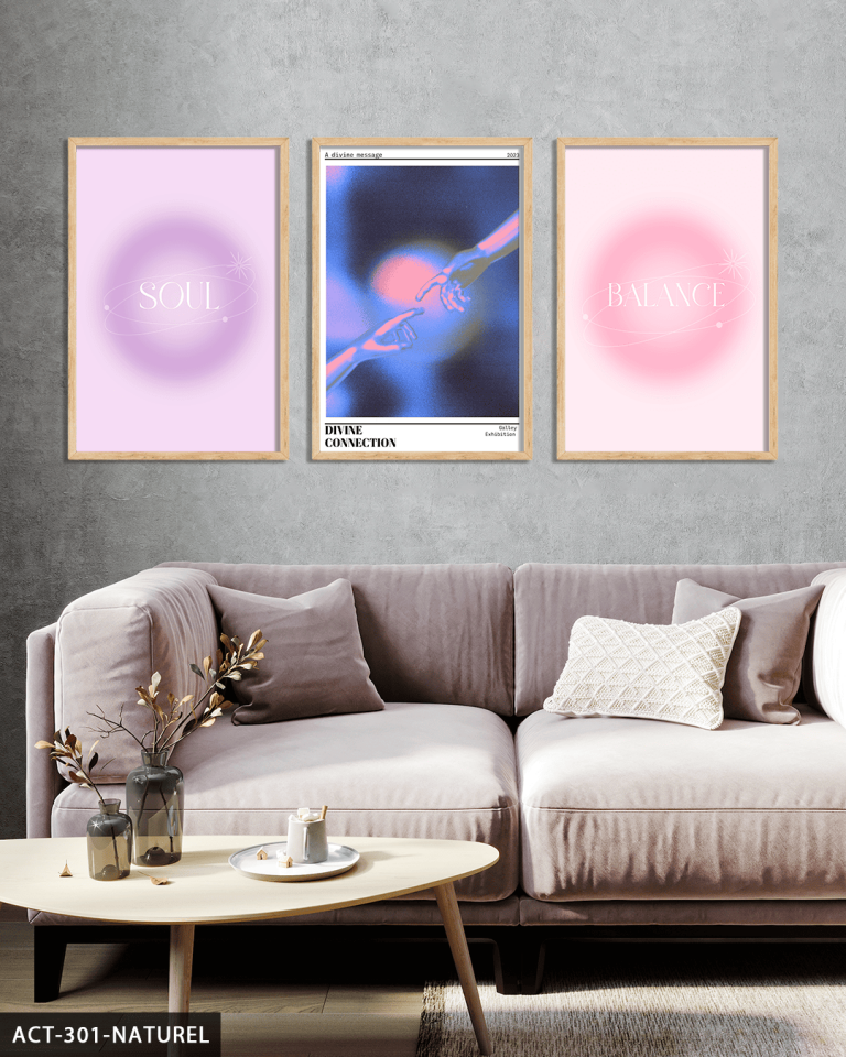 Spiritüel Temalı 3 Parça Ahşap Çerçeveli Tablo ACT Naturel - 50 x 70 CM