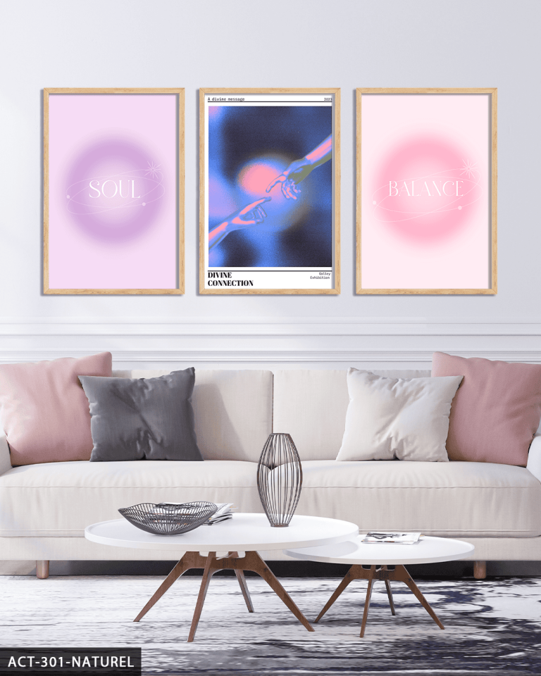 Spiritüel Temalı 3 Parça Ahşap Çerçeveli Tablo ACT Naturel - 50 x 70 CM