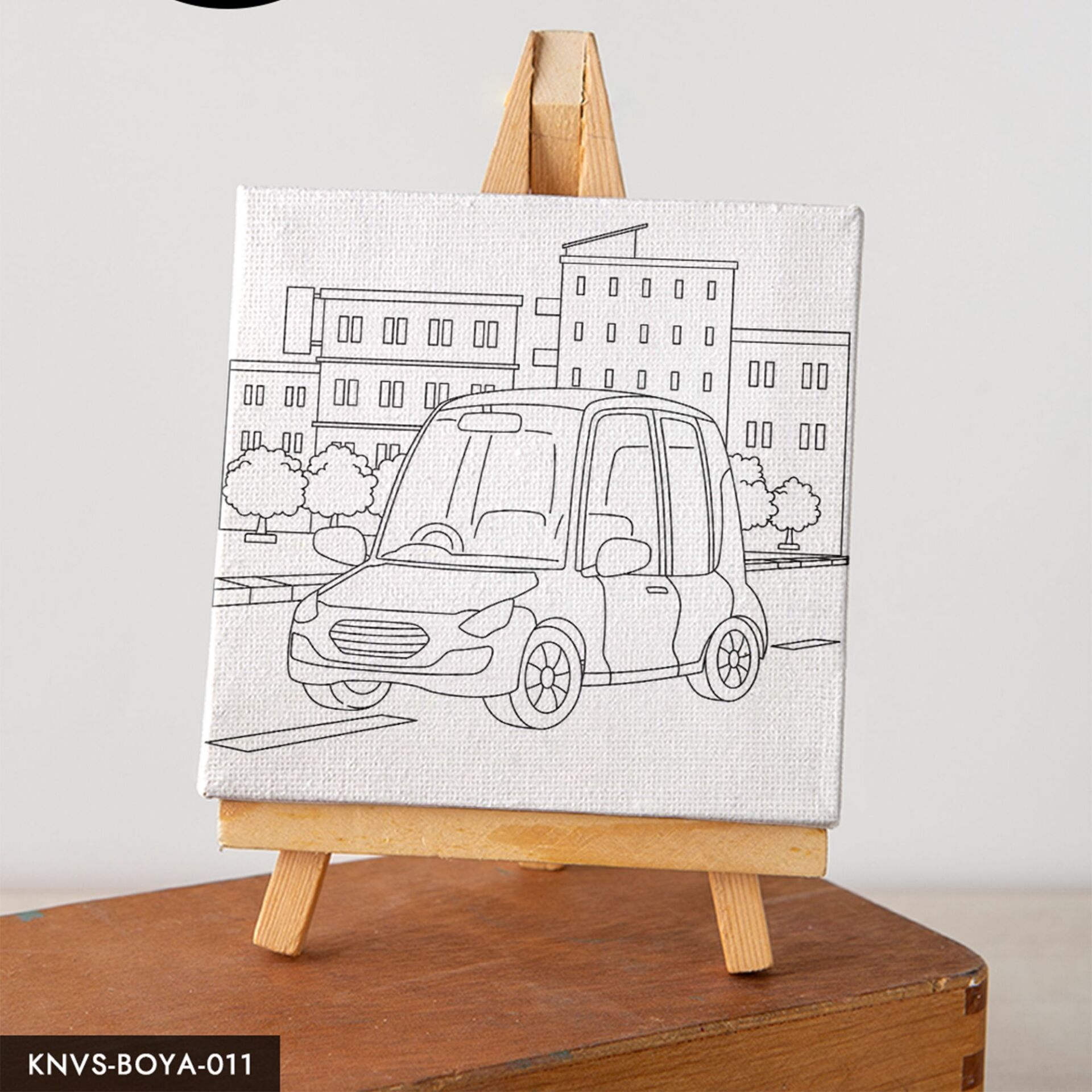 Araba Binalar Çocuklara Özel 20x20 CM Kanvas Tuval Boyama Seti Fırça Boya Dahildir