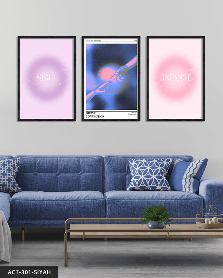 Spiritüel Temalı 3 Parça Ahşap Çerçeveli Tablo ACT Siyah - 30 x 40 CM