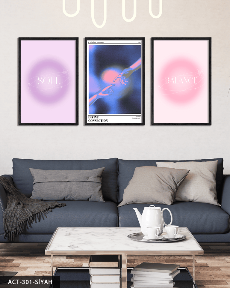 Spiritüel Temalı 3 Parça Ahşap Çerçeveli Tablo ACT Siyah - 30 x 40 CM