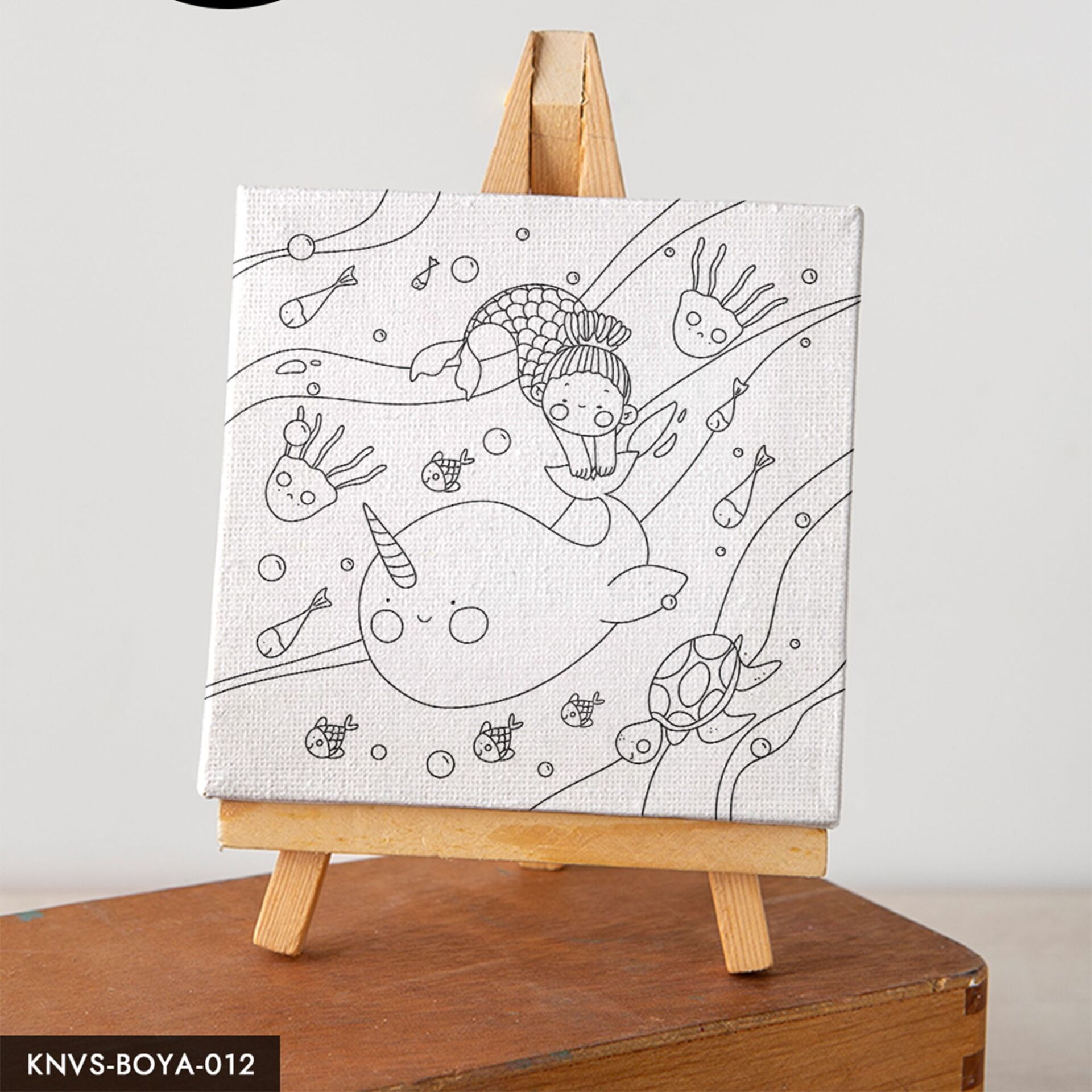 Deniz Kızı Balıklar Çocuklara Özel 20x20 CM Kanvas Tuval Boyama Seti Fırça Boya Dahildir