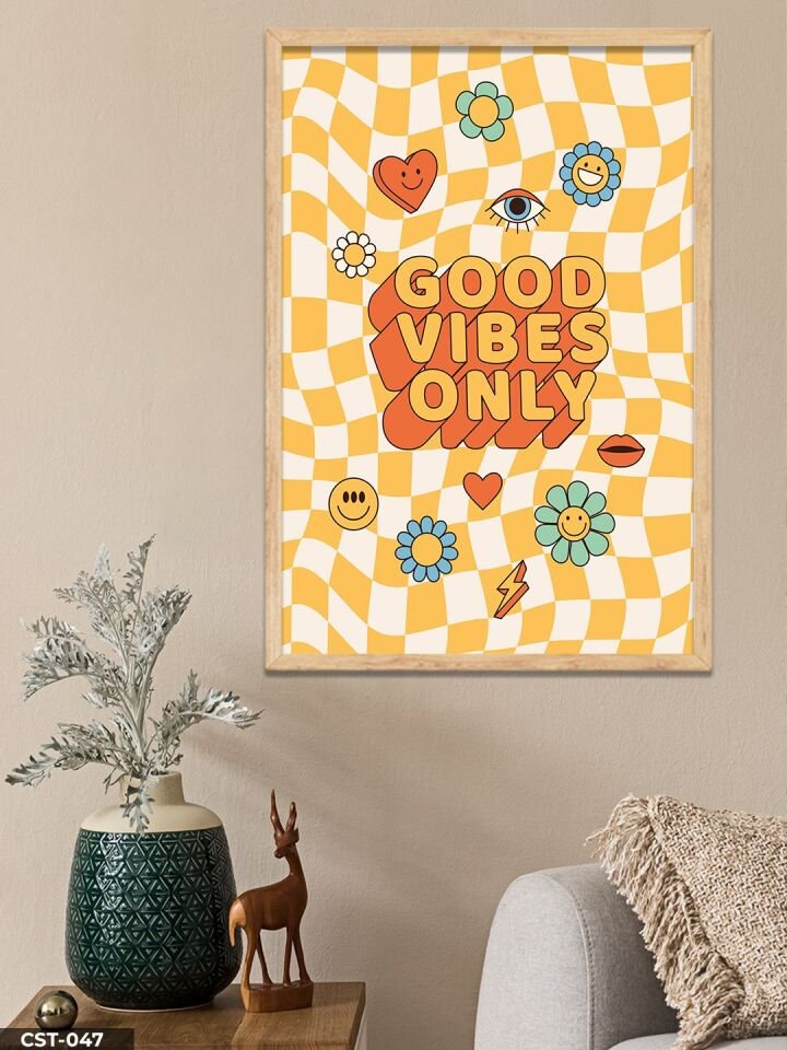 Good Vibes Only Tek Parça Ahşap Çerçeveli Tablo Naturel - 30 x 40 CM
