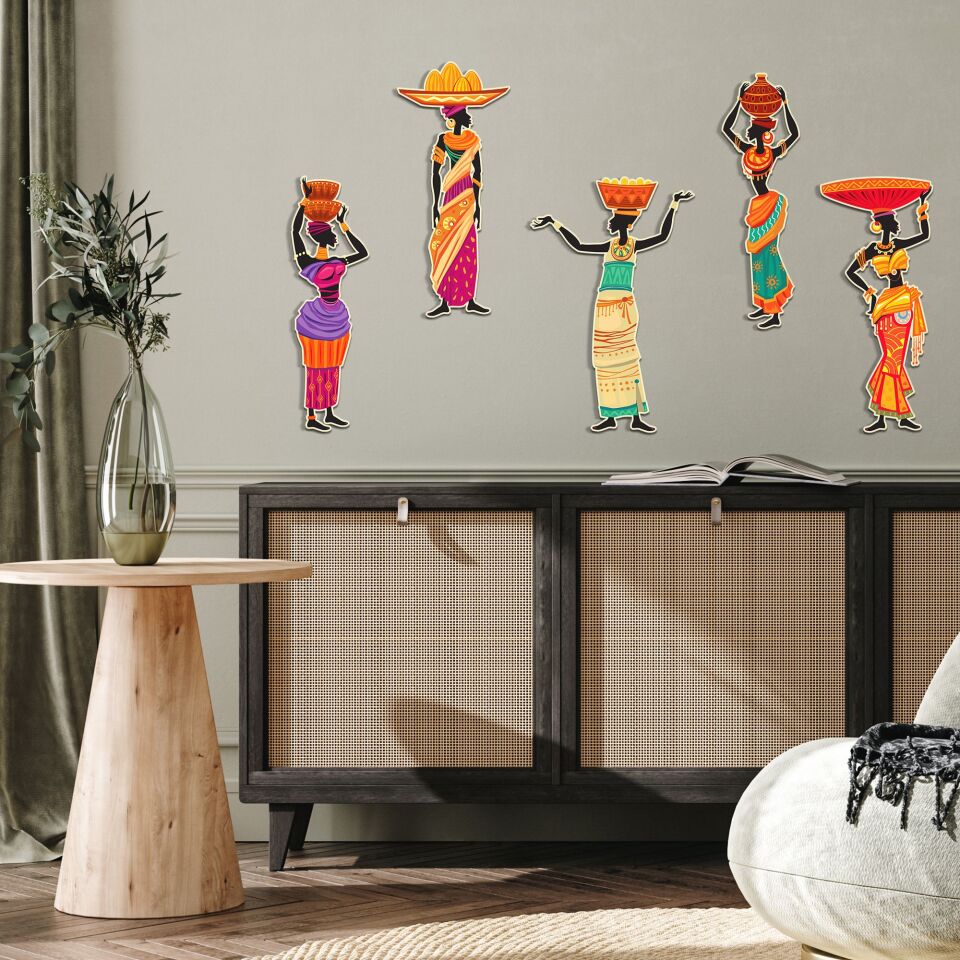 Afrikalı Kadınlar Etnik 5 Parça Duvar Dekorasyon Ürünü