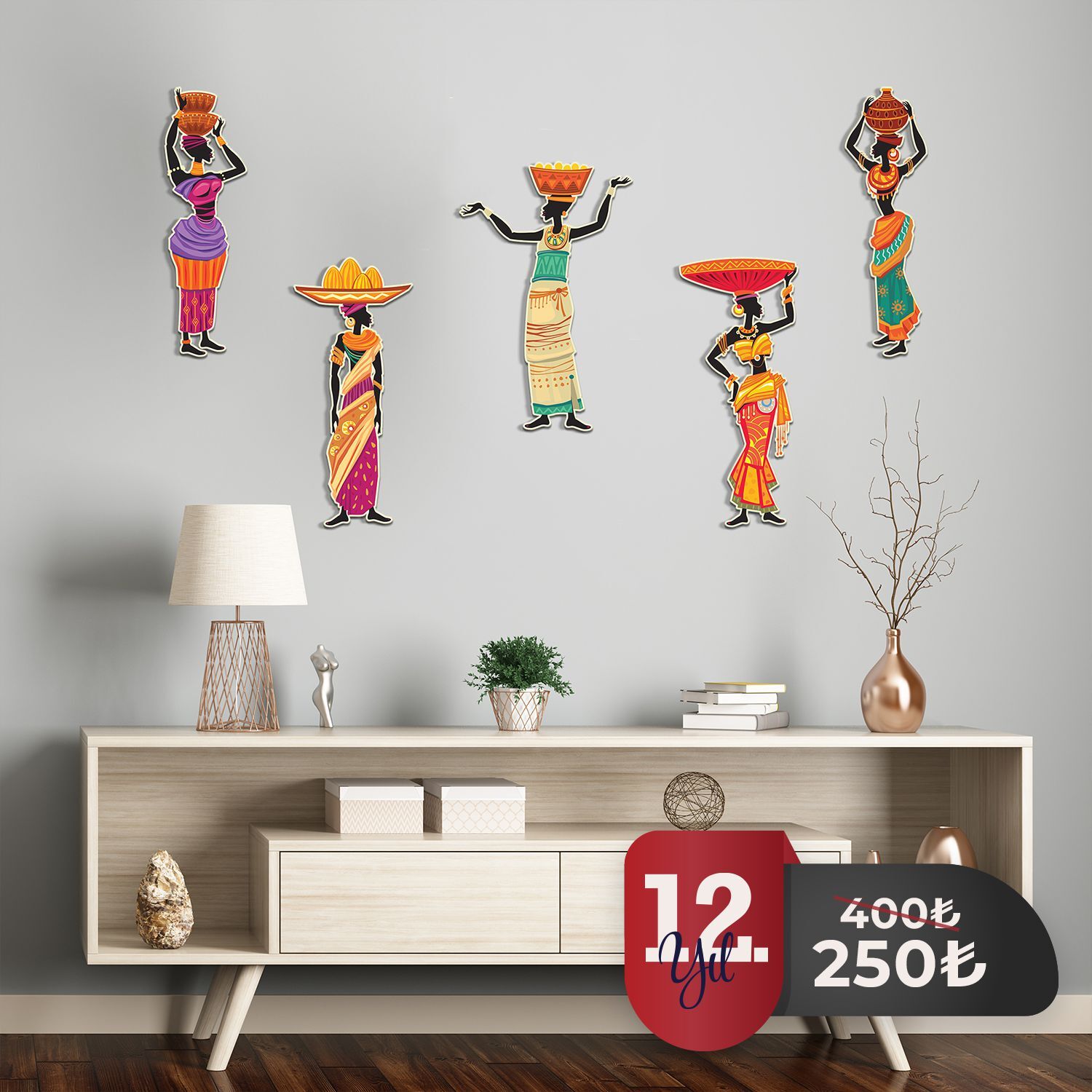 Afrikalı Kadınlar Etnik 5 Parça Duvar Dekorasyon Ürünü