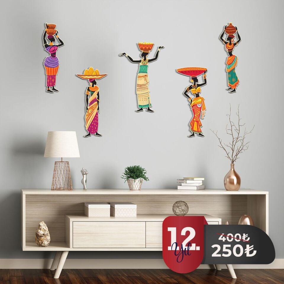 Afrikalı Kadınlar Etnik 5 Parça Duvar Dekorasyon Ürünü