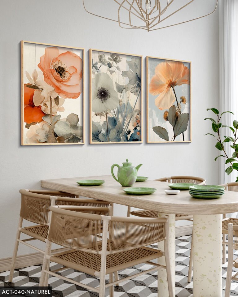 Sulu Boya Görünümlü Baskı 3 Parça Ahşap Çerçeveli Tablo ACT Naturel - 40 x 60 CM
