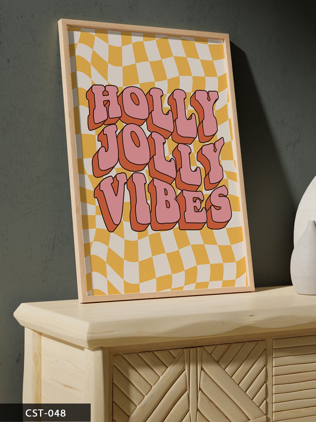 Holly Jolly Vibes Tek Parça Ahşap Çerçeveli Tablo Naturel - 30 x 40 CM