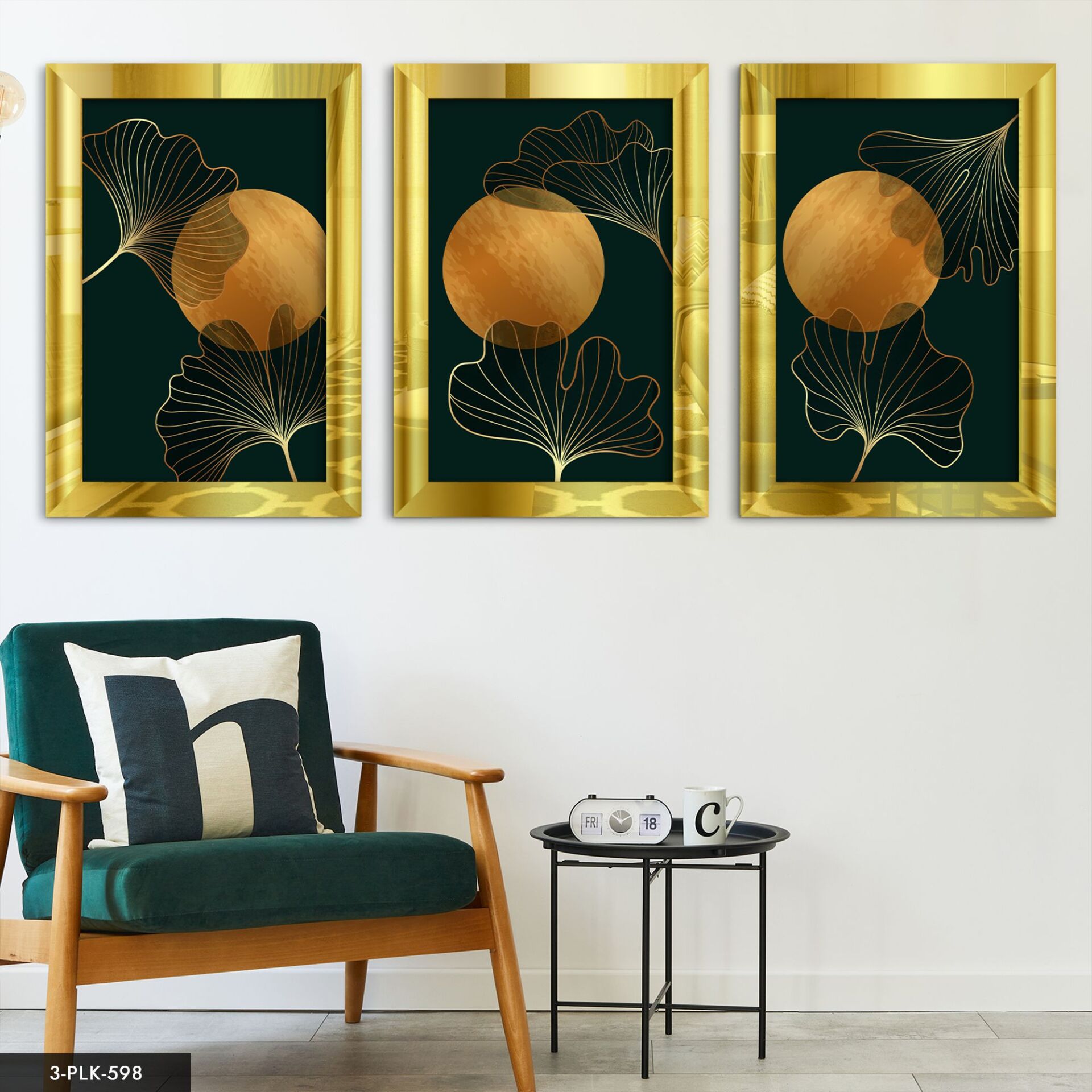 Çiçekler 3 Parça Pleksi Aynalı Tablo 20 x 30 CM - Gold