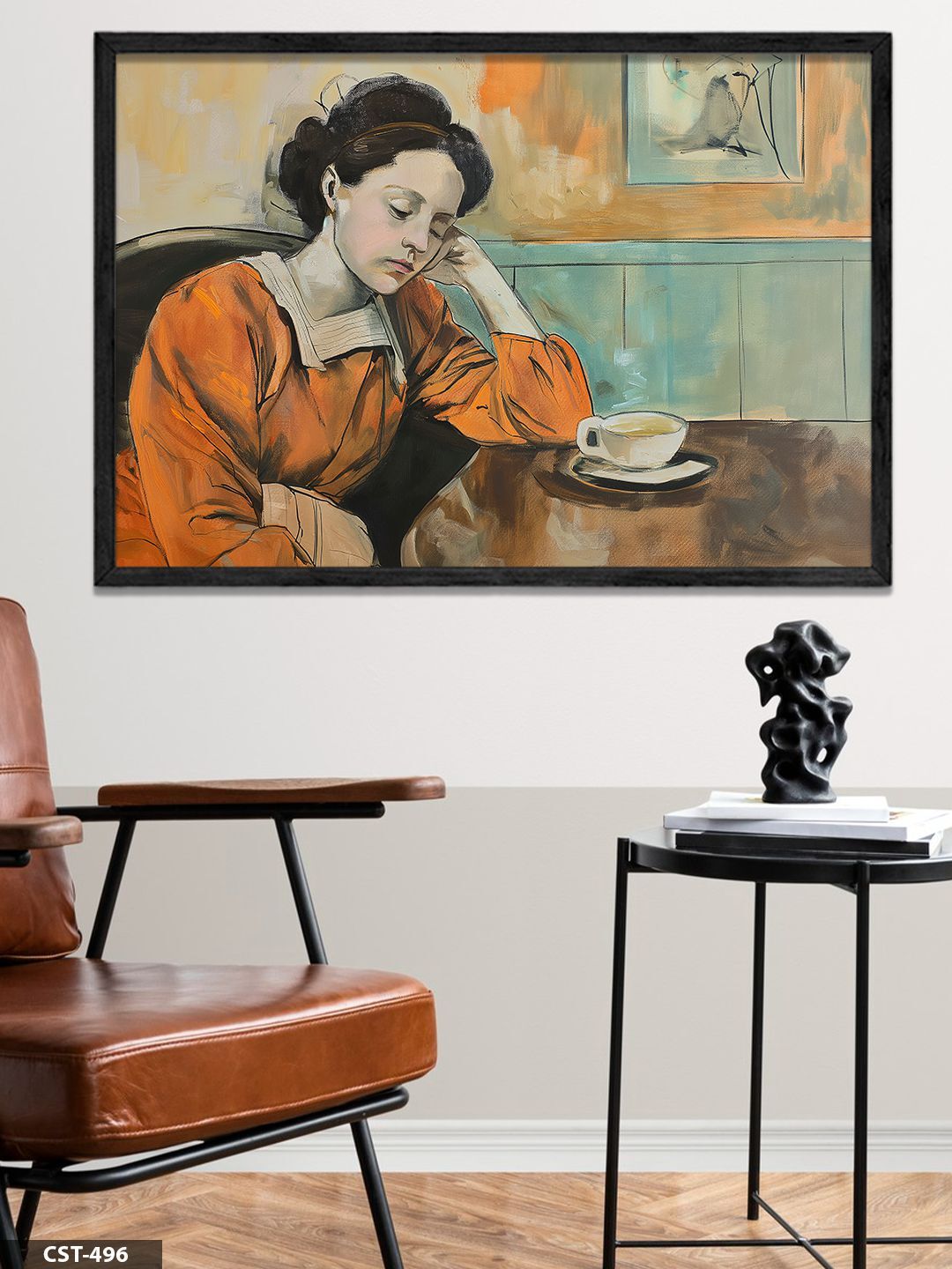 Düşünen Kadın Tek Parça Ahşap Çerçeveli Tablo Siyah - 50 x 70 CM