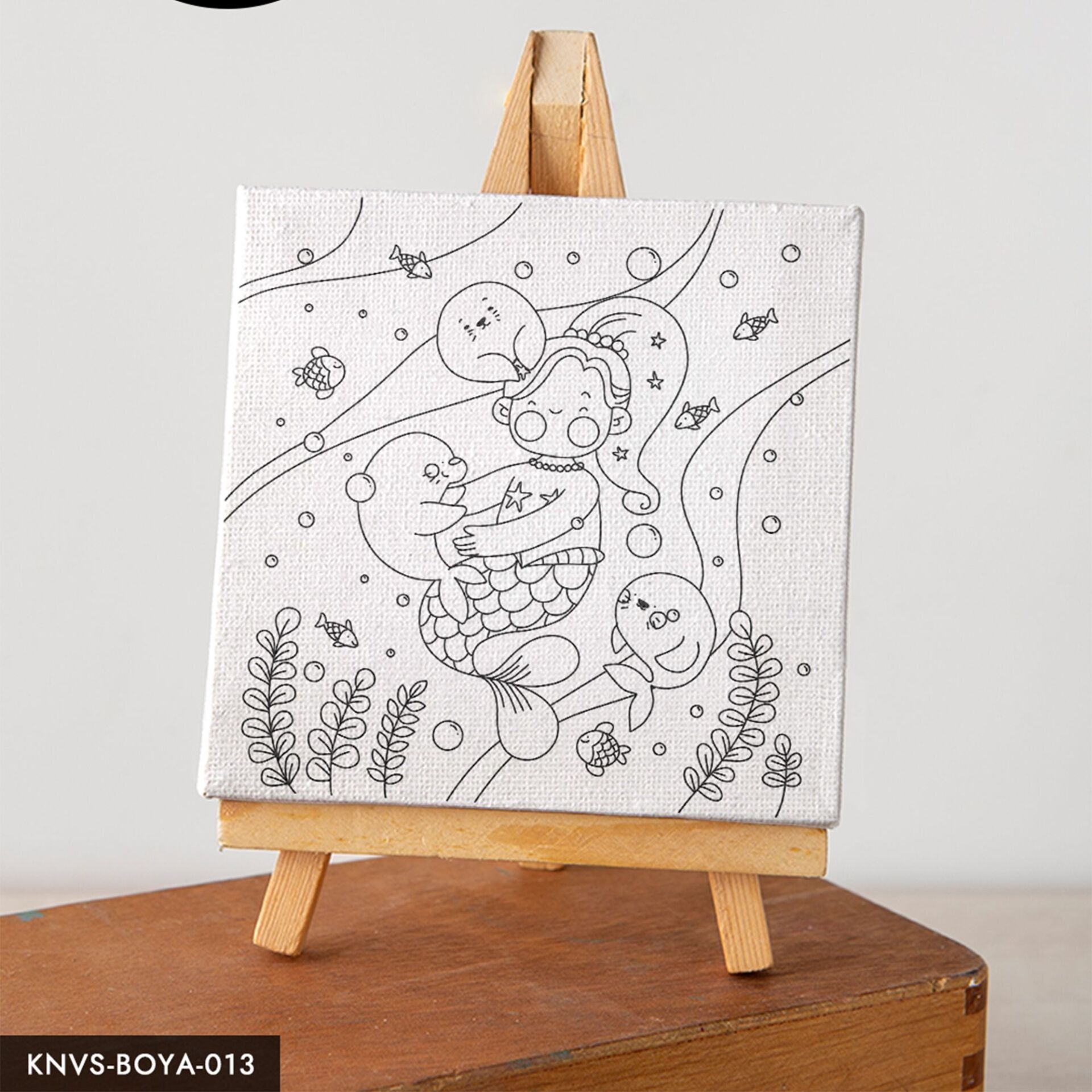 Deniz Kızı Çocuklara Özel 20x20 CM Kanvas Tuval Boyama Seti Fırça Boya Dahildir