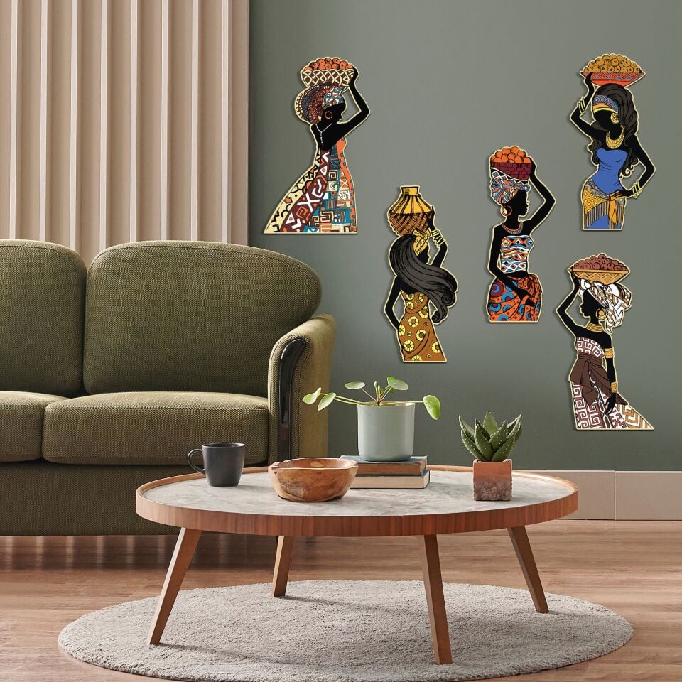 Afrikalı Kadınlar Etnik 5 Parça Duvar Dekorasyon Ürünü