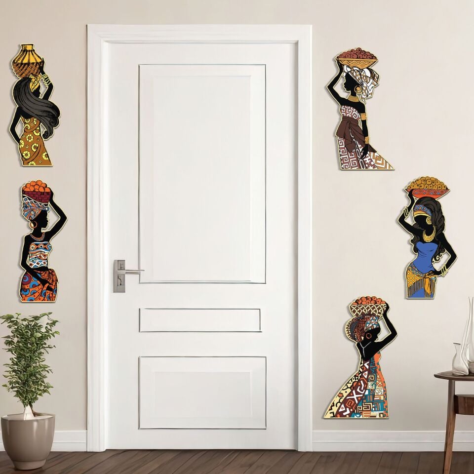 Afrikalı Kadınlar Etnik 5 Parça Duvar Dekorasyon Ürünü