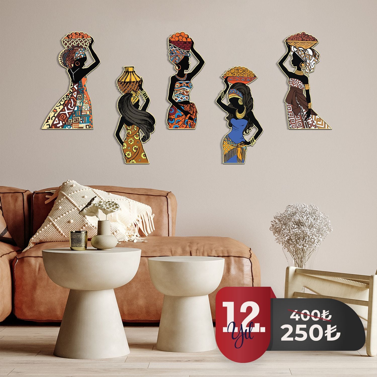 Afrikalı Kadınlar Etnik 5 Parça Duvar Dekorasyon Ürünü