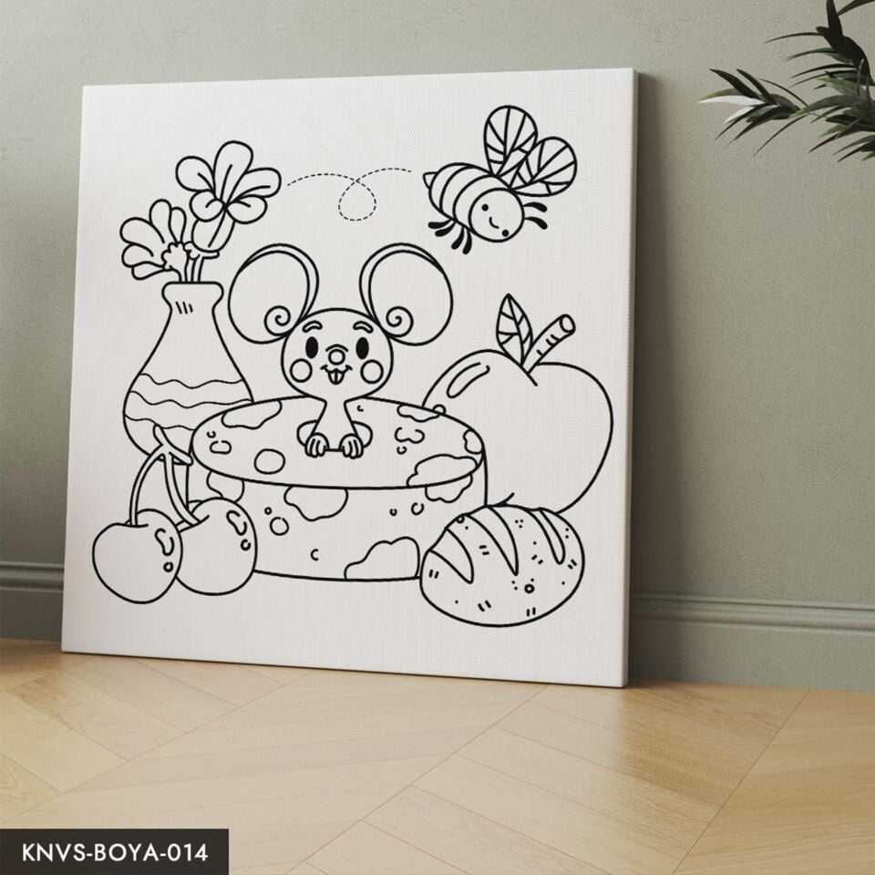 Fare Peynir Arı Çocuklara Özel 20x20 CM Kanvas Tuval Boyama Seti Fırça Boya Dahildir
