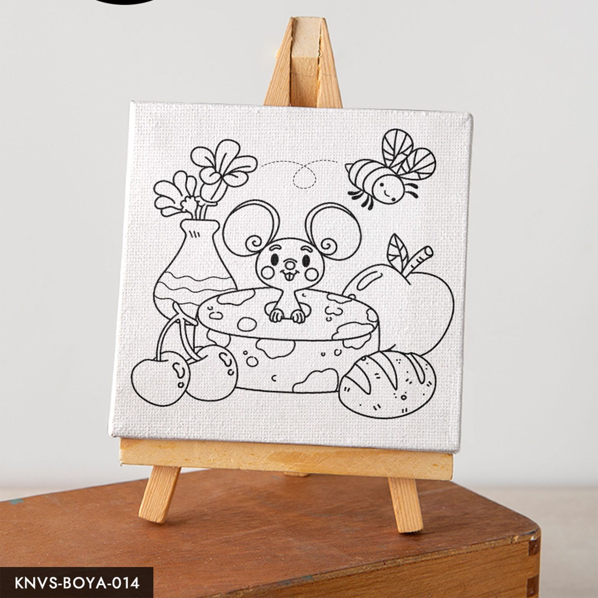 Fare Peynir Arı Çocuklara Özel 20x20 CM Kanvas Tuval Boyama Seti Fırça Boya Dahildir