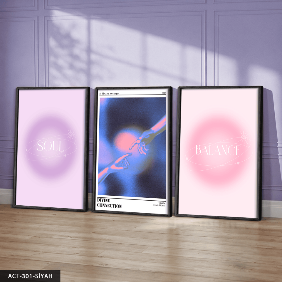 Spiritüel Temalı 3 Parça Ahşap Çerçeveli Tablo ACT Siyah - 50 x 70 CM