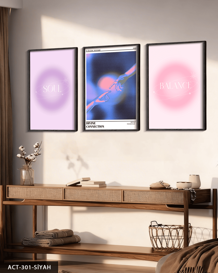 Spiritüel Temalı 3 Parça Ahşap Çerçeveli Tablo ACT Siyah - 50 x 70 CM