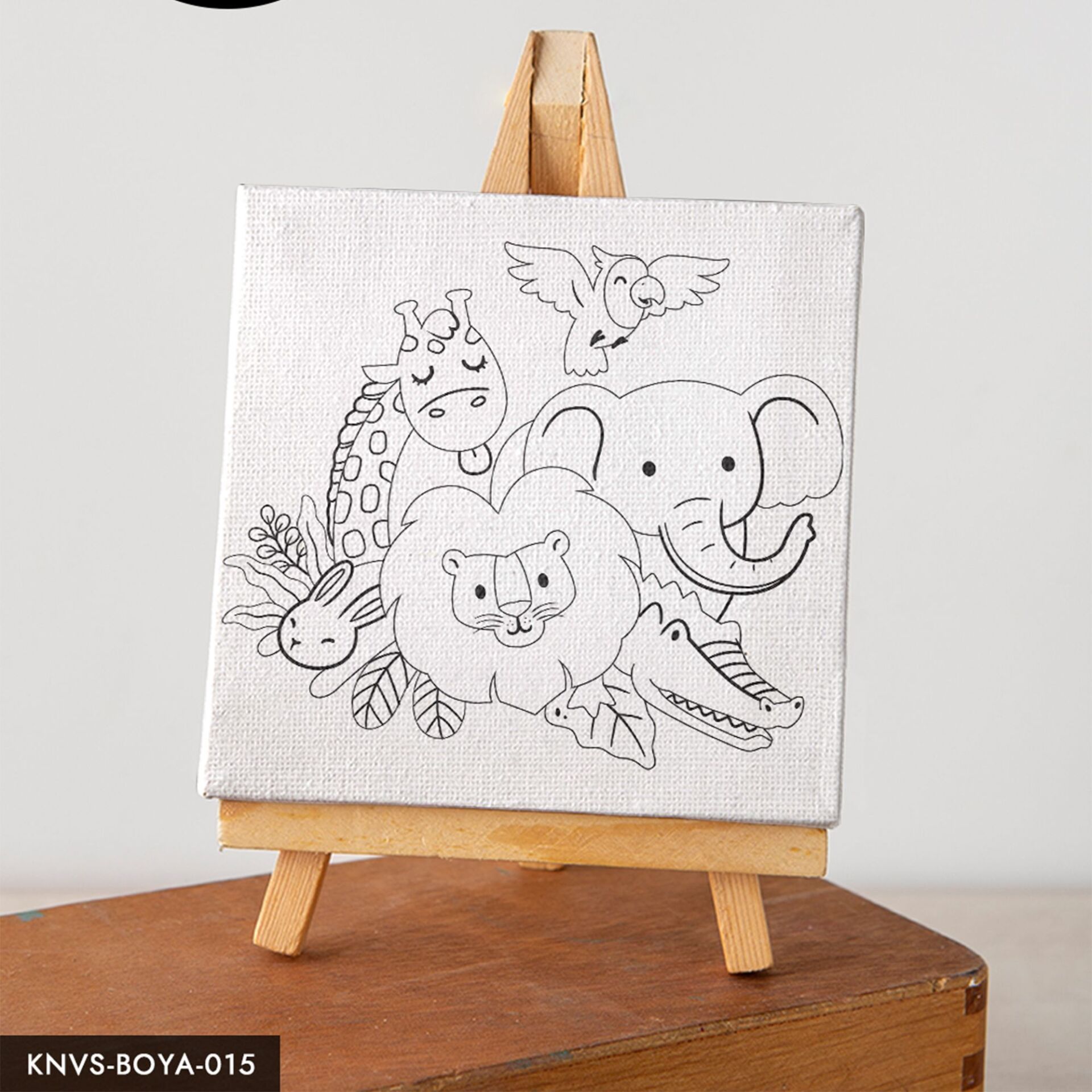 Hayvanlar Çocuklara Özel 20x20 CM Kanvas Tuval Boyama Seti Fırça Boya Dahildir