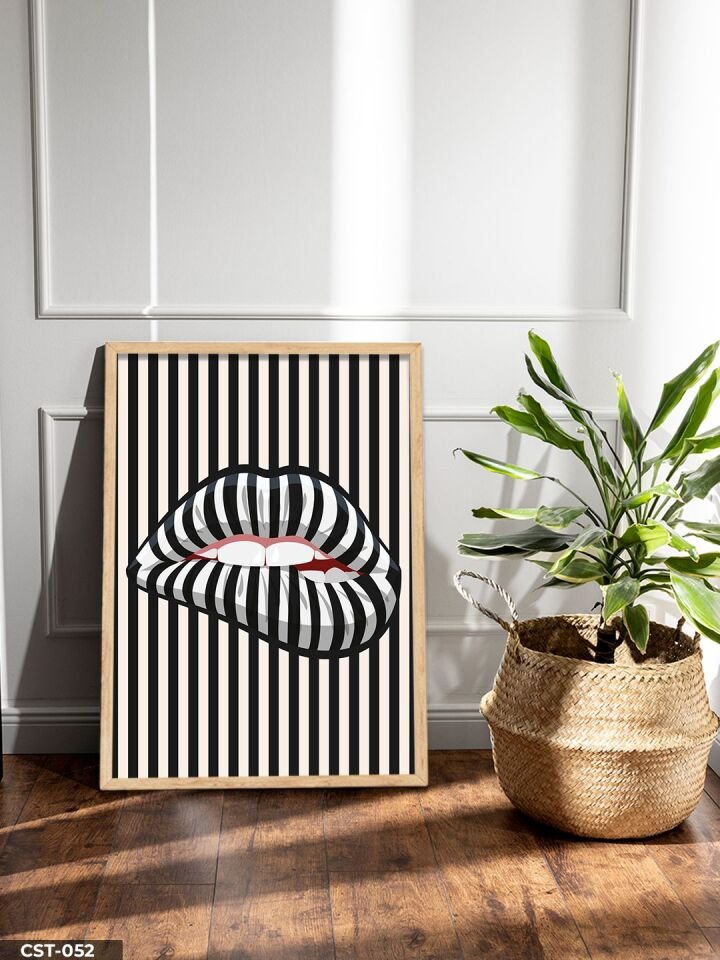 Çizgili Dudak Tek Parça Ahşap Çerçeveli Tablo Naturel - 30 x 40 CM
