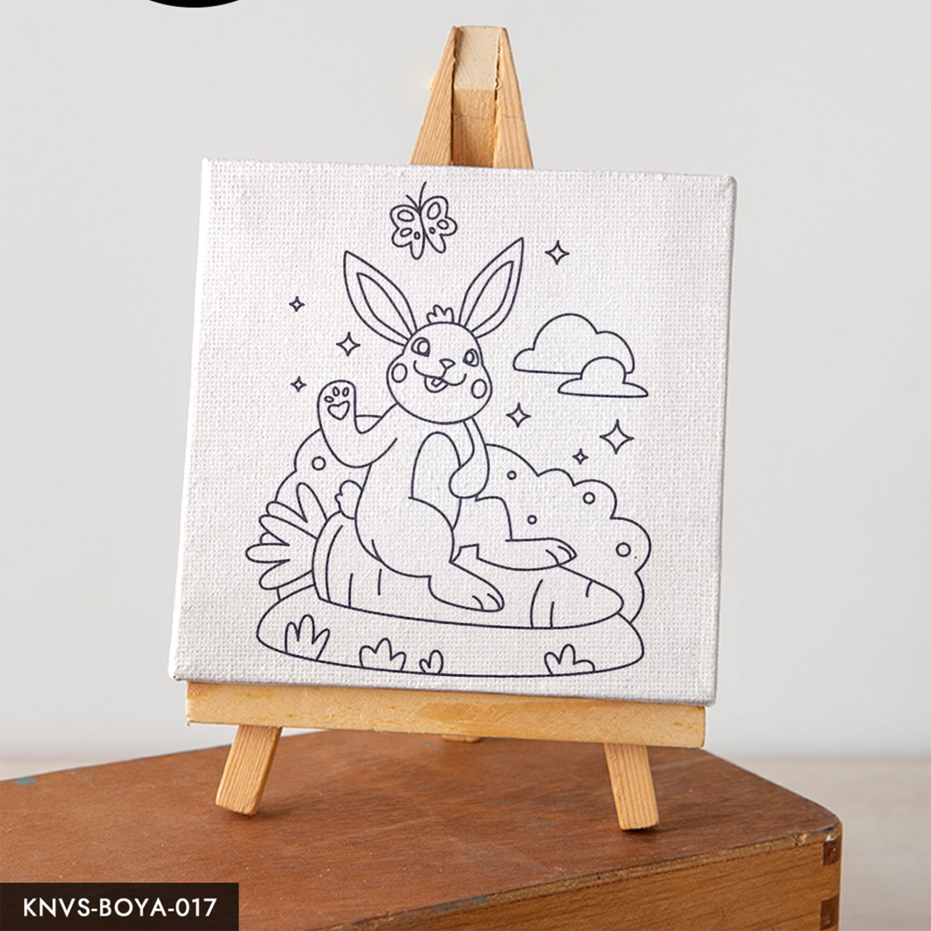 Sevimli Tavşan Çocuklara Özel 20x20 CM Kanvas Tuval Boyama Seti Fırça Boya Dahildir