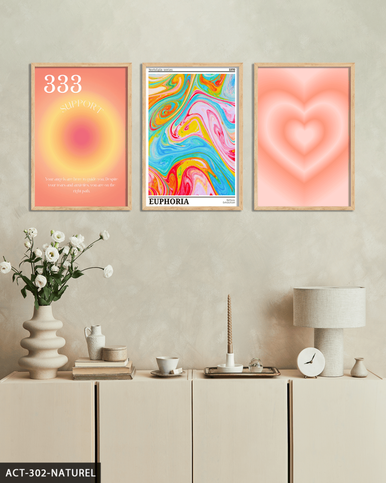 Aura Angel No 3 Parça Ahşap Çerçeveli Tablo ACT Naturel - 40 x 60 CM