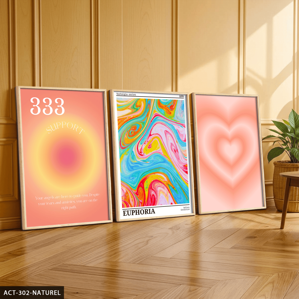 Aura Angel No 3 Parça Ahşap Çerçeveli Tablo ACT Naturel - 40 x 60 CM