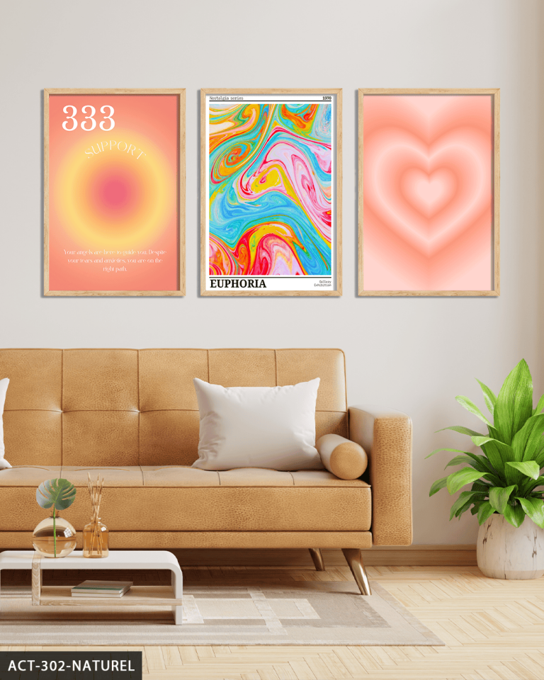 Aura Angel No 3 Parça Ahşap Çerçeveli Tablo ACT Naturel - 40 x 60 CM