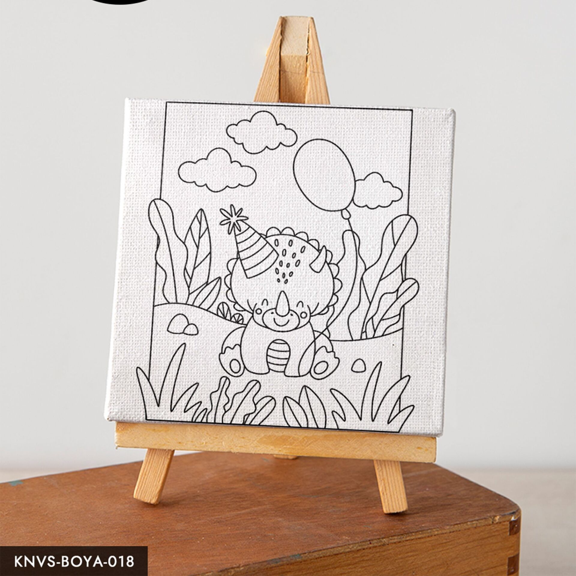 Şapkalı Triceratops Dinazor Çocuklara Özel 20x20 CM Kanvas Tuval Boyama Seti Fırça Boya Dahildir