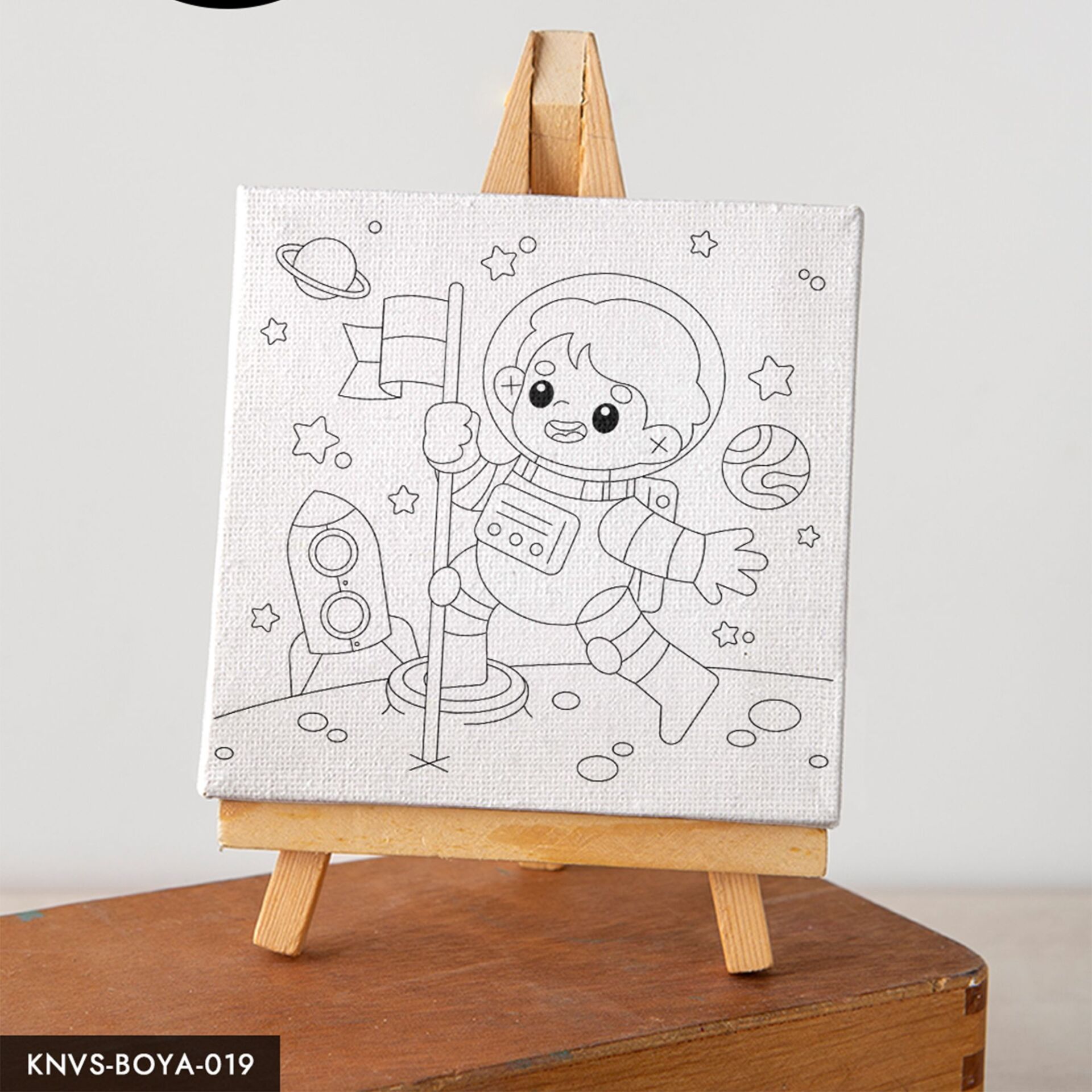 Astronot Çocuk Çocuklara Özel 20x20 CM Kanvas Tuval Boyama Seti Fırça Boya Dahildir