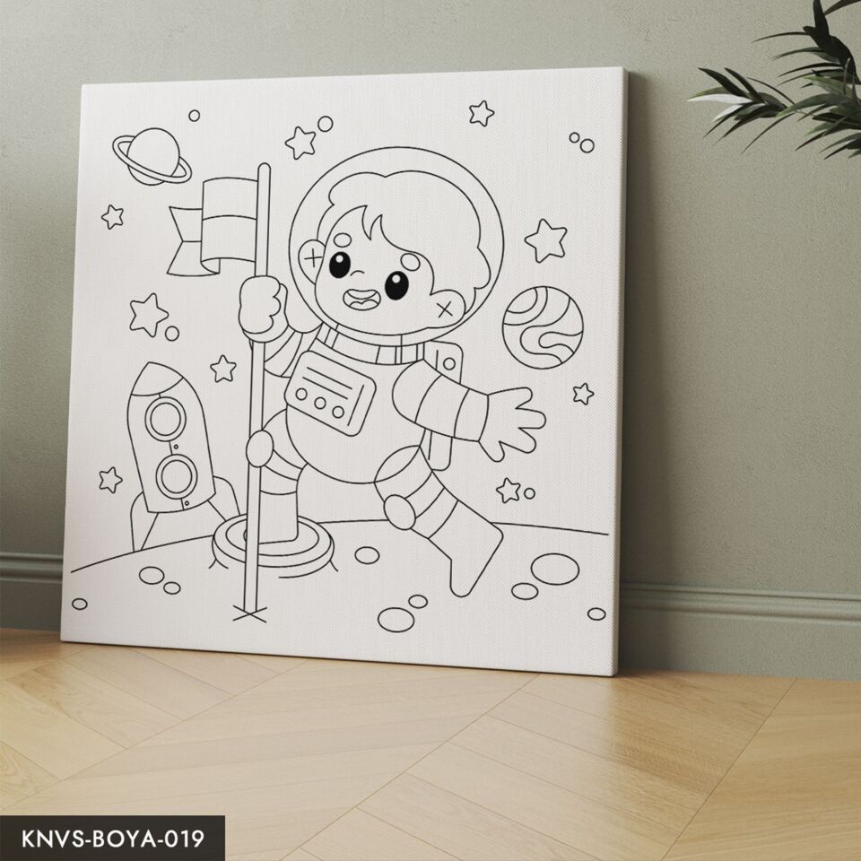 Astronot Çocuk Çocuklara Özel 20x20 CM Kanvas Tuval Boyama Seti Fırça Boya Dahildir