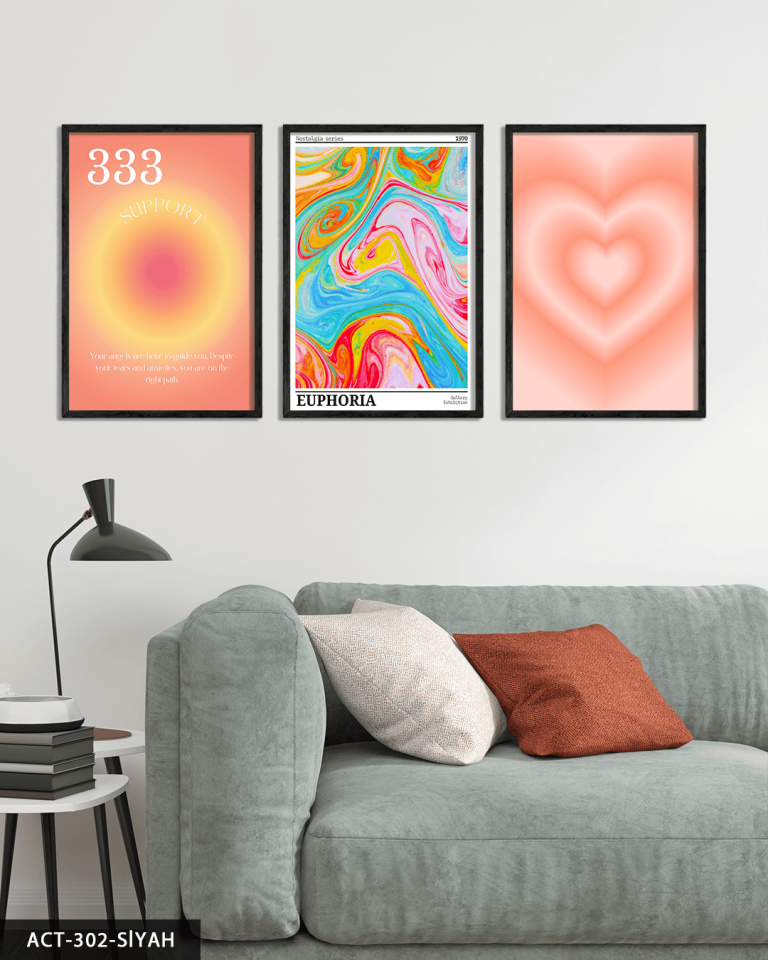 Aura Angel No 3 Parça Ahşap Çerçeveli Tablo ACT Siyah - 30 x 40 CM