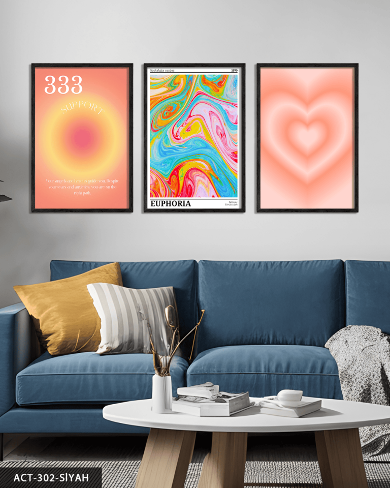 Aura Angel No 3 Parça Ahşap Çerçeveli Tablo ACT Siyah - 40 x 60 CM