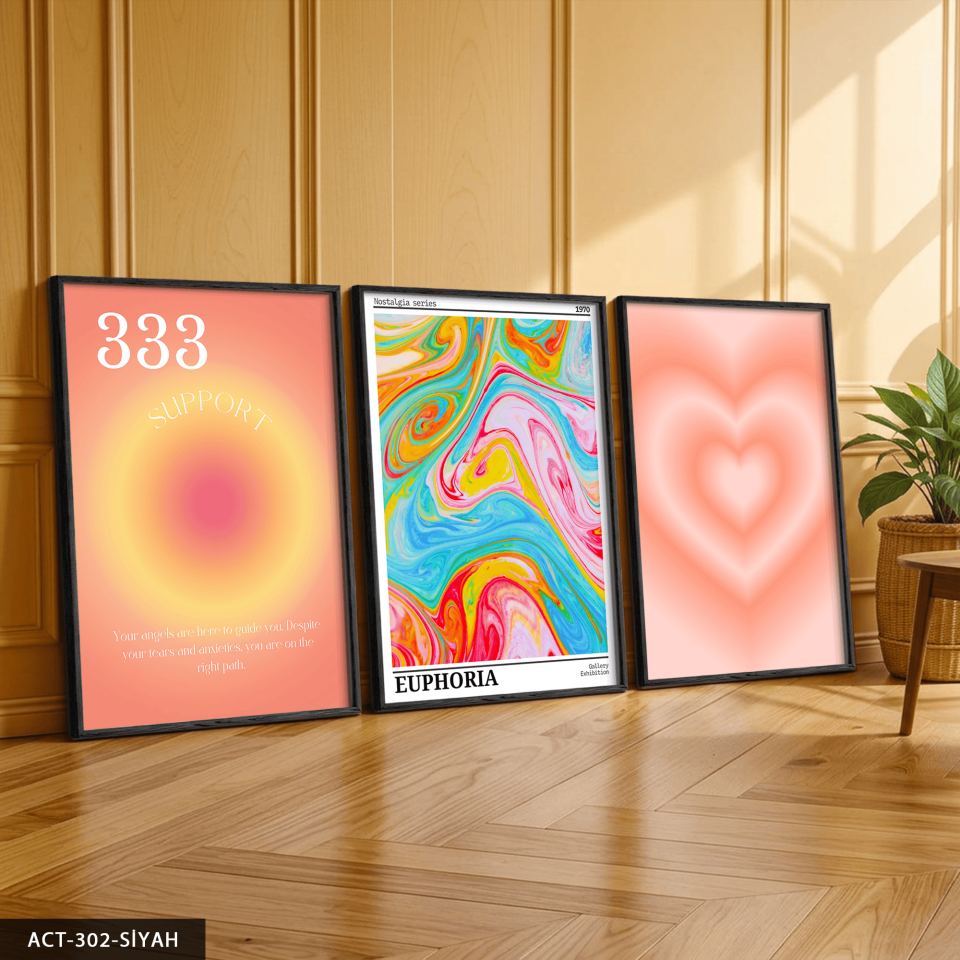 Aura Angel No 3 Parça Ahşap Çerçeveli Tablo ACT Siyah - 40 x 60 CM