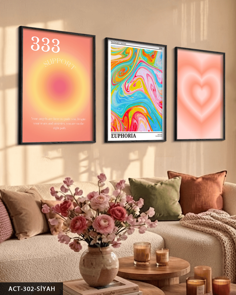 Aura Angel No 3 Parça Ahşap Çerçeveli Tablo ACT Siyah - 40 x 60 CM