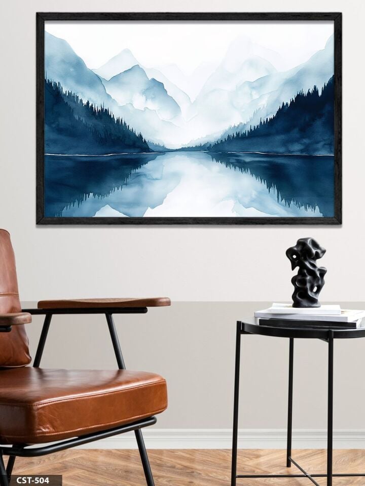 Yansıma Manzara Tek Parça Ahşap Çerçeveli Tablo Siyah - 50 x 70 CM