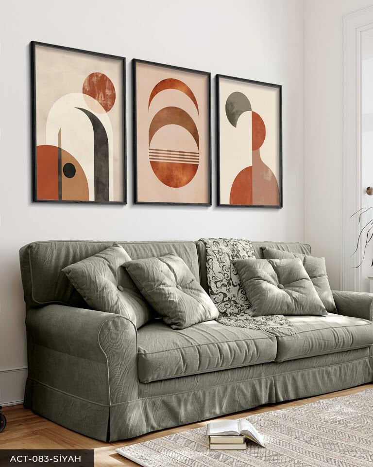 Soyut Desenler 3 Parça Ahşap Çerçeveli Tablo Siyah - 50 x 70 CM