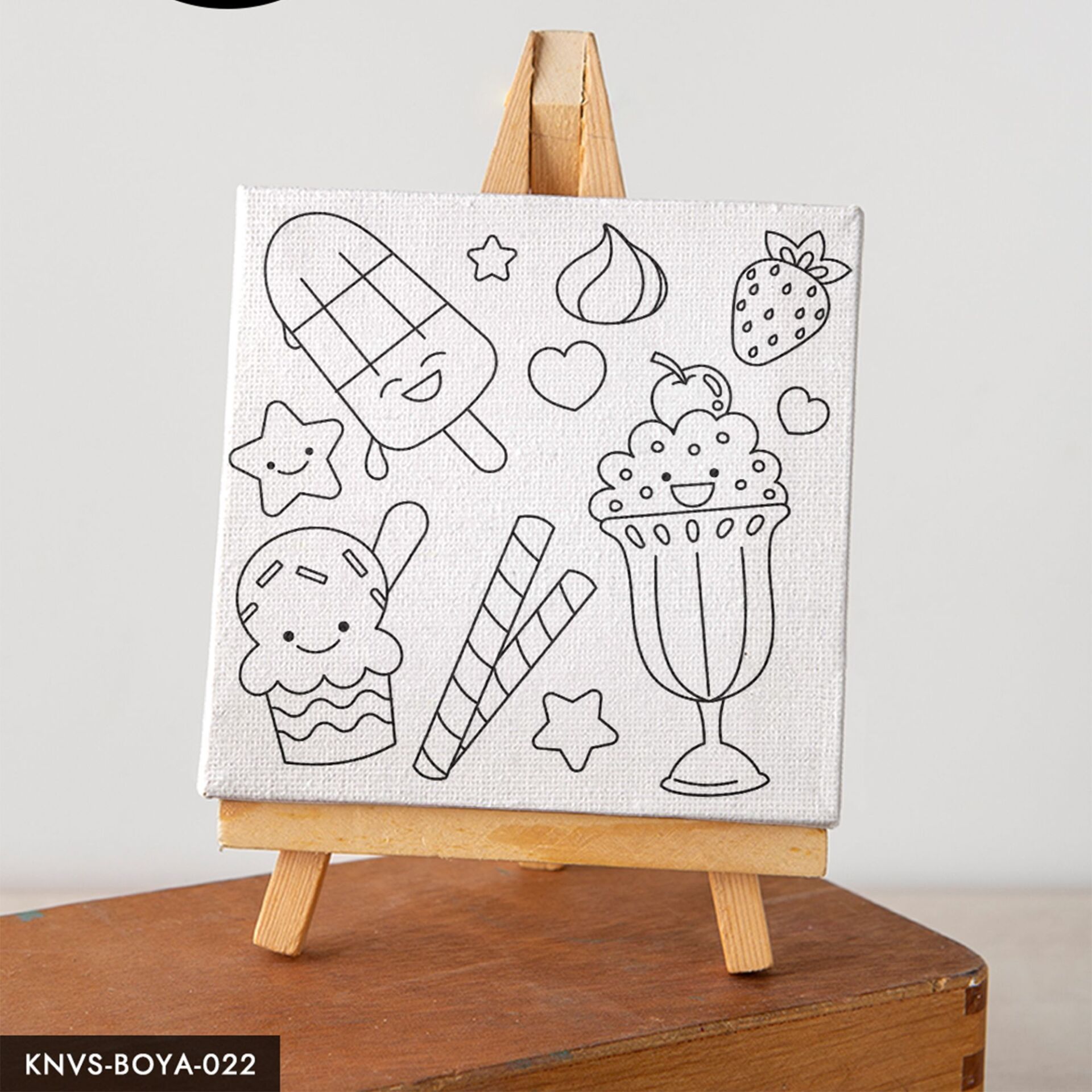 Sevimli Dondurma Çocuklara Özel 20x20 CM Kanvas Tuval Boyama Seti Fırça Boya Dahildir