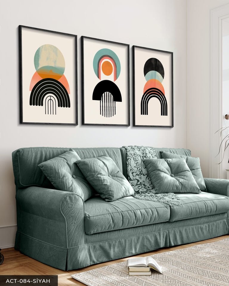 Soyut Desenler 3 Parça Ahşap Çerçeveli Tablo Siyah - 50 x 70 CM