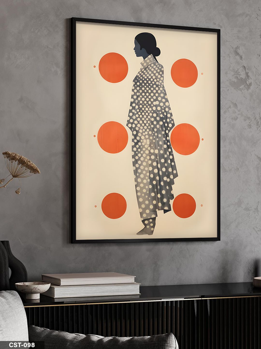 Nokta Desenli Minimalist illüstrasyon Tek Parça Ahşap Çerçeveli Tablo Siyah - 40 x 60 CM