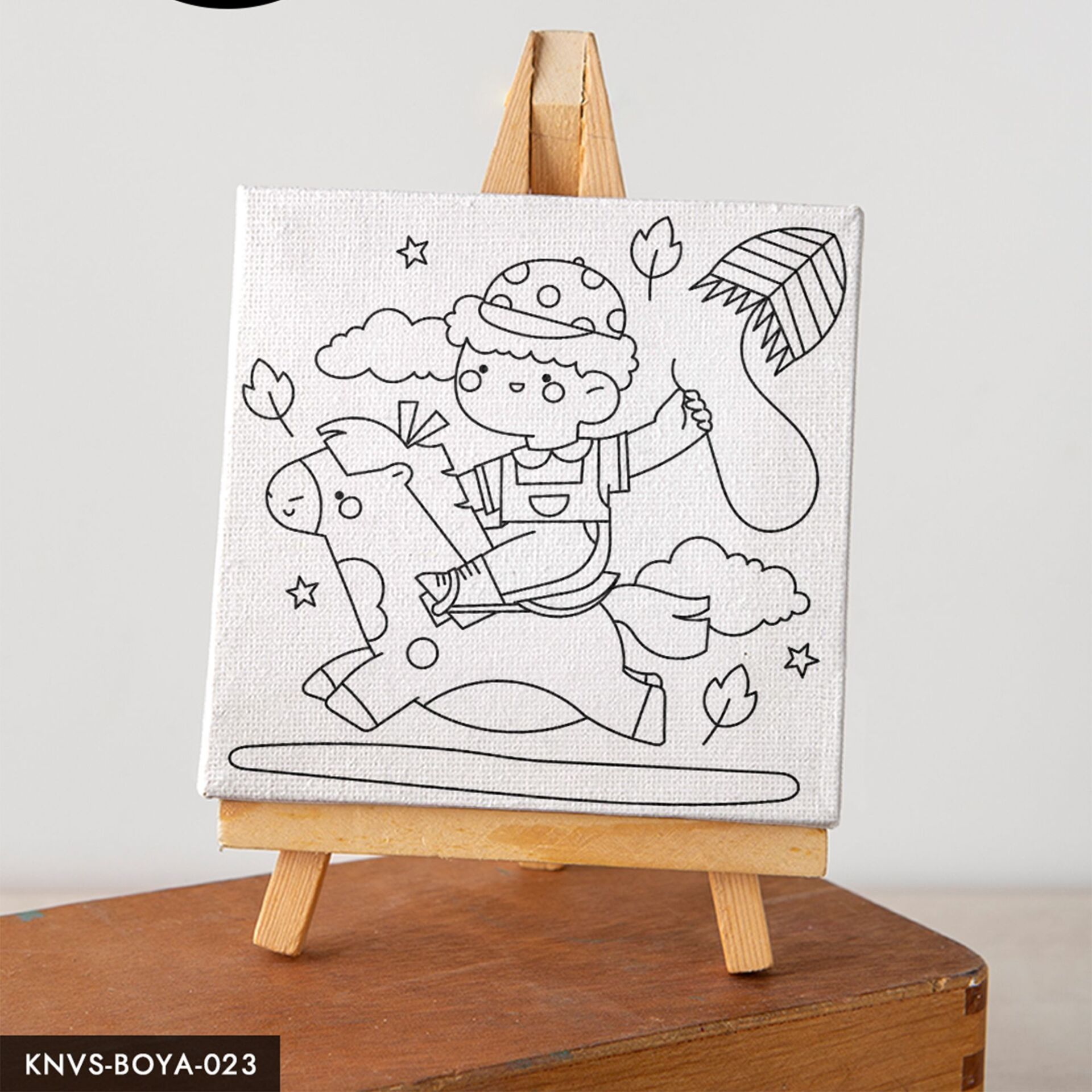 Ata Binen Sevimli Çocuk Çocuklara Özel 20x20 CM Kanvas Tuval Boyama Seti Fırça Boya Dahildir