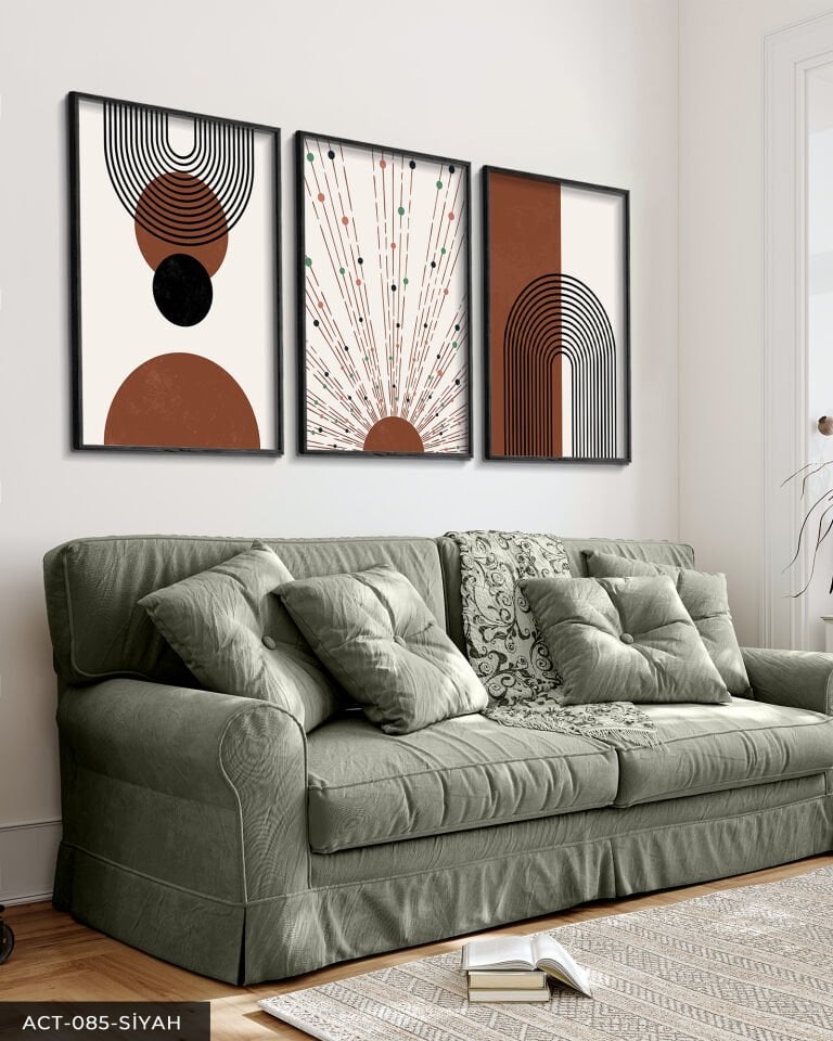 Soyut Desenler 3 Parça Ahşap Çerçeveli Tablo Siyah - 50 x 70 CM