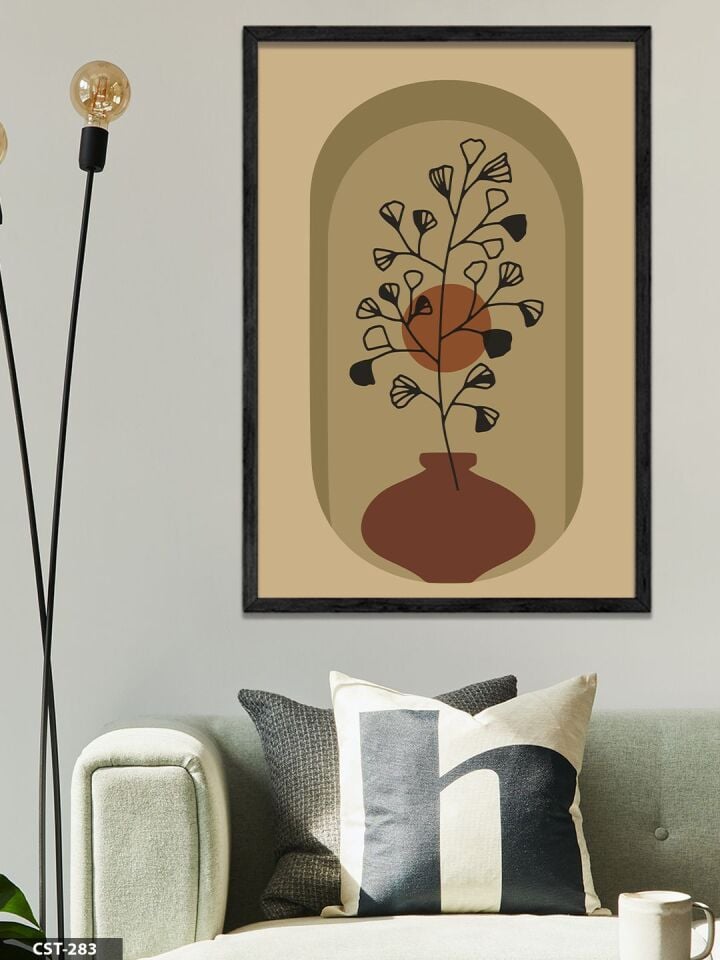 Kahverengi Vazoda Siyah Çiçek Tek Parça Ahşap Çerçeveli Tablo Siyah - 20 x 30 CM