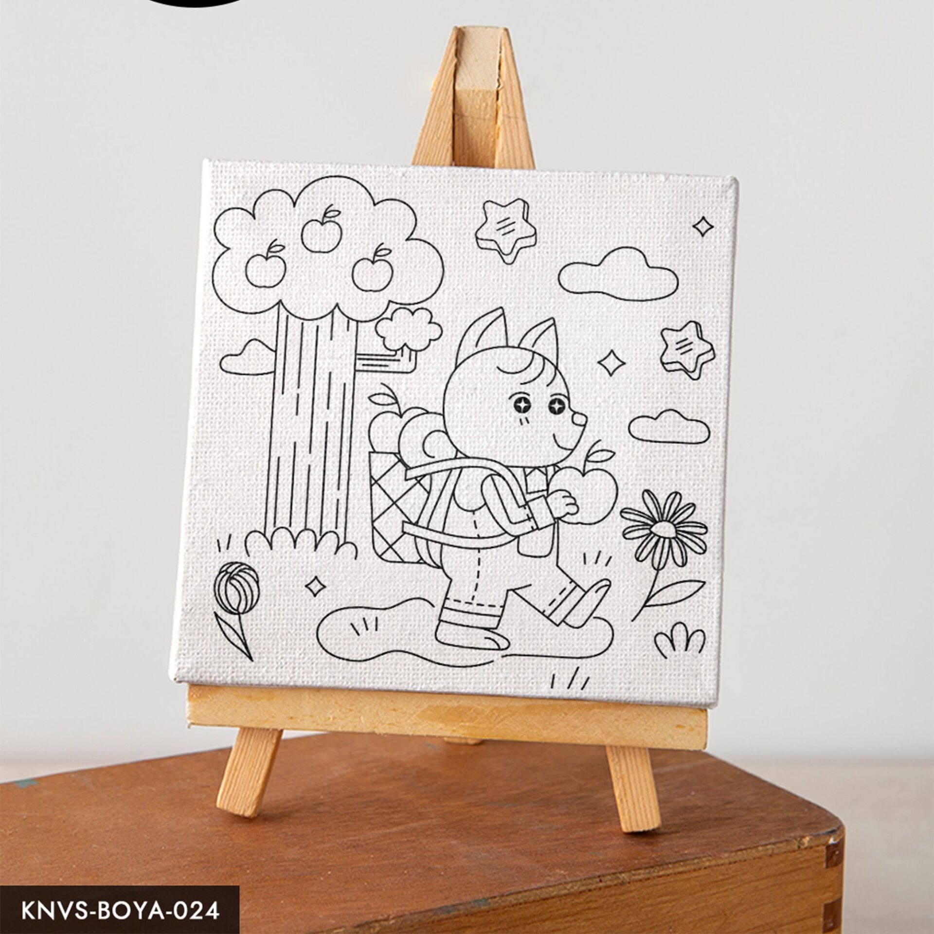 Sevimli Hayvan Çocuklara Özel 20x20 CM Kanvas Tuval Boyama Seti Fırça Boya Dahildir