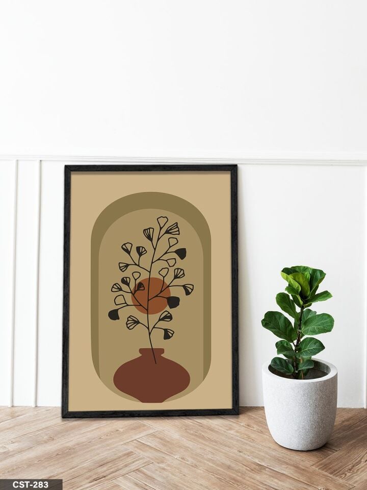 Kahverengi Vazoda Siyah Çiçek Tek Parça Ahşap Çerçeveli Tablo Siyah - 20 x 30 CM