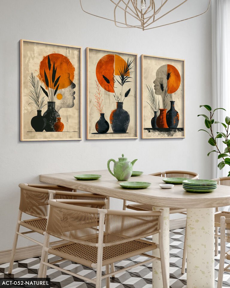 Modern Tasarım 3 Parça Ahşap Çerçeveli Tablo ACT Naturel - 40 x 60 CM