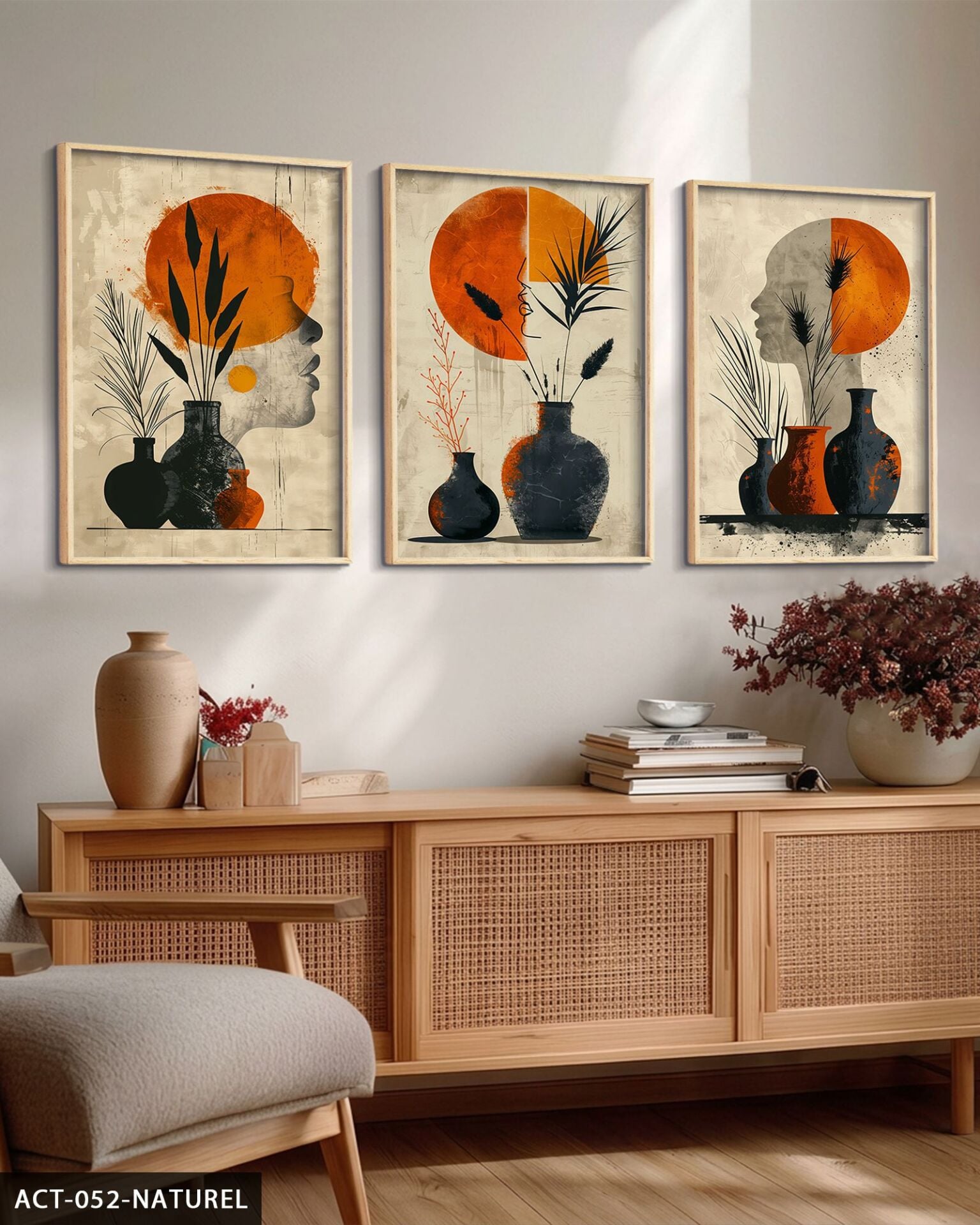 Modern Tasarım 3 Parça Ahşap Çerçeveli Tablo ACT Naturel - 40 x 60 CM