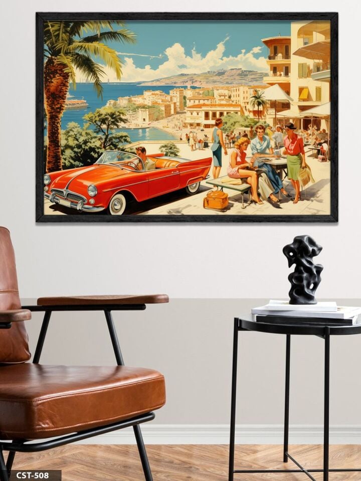 Yaz Tatili Tek Parça Ahşap Çerçeveli Tablo Siyah - 50 x 70 CM