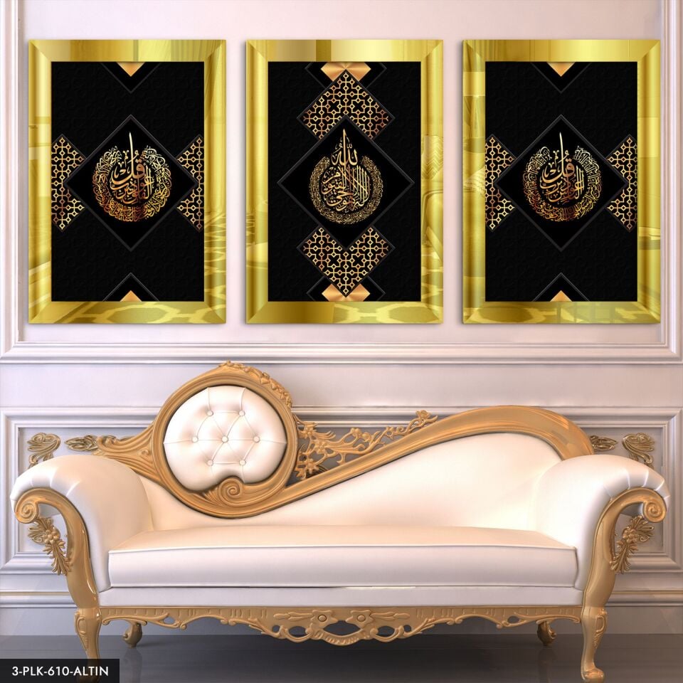 Felak Nas Ayetel Kürsi 3 Parça Pleksi Aynalı Tablo 20 x 30 CM - Gold